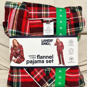 Lands' End Women's Red Plaid Flannel Pajama Set